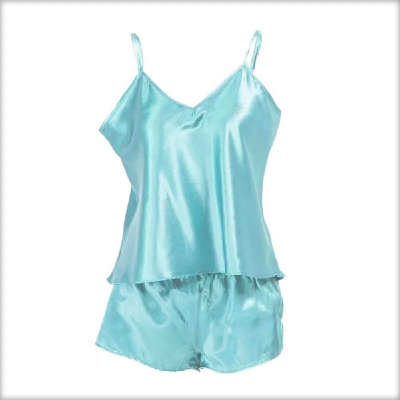 Sky Blue Satin Camisole Set with Shorts Couple pajama sets