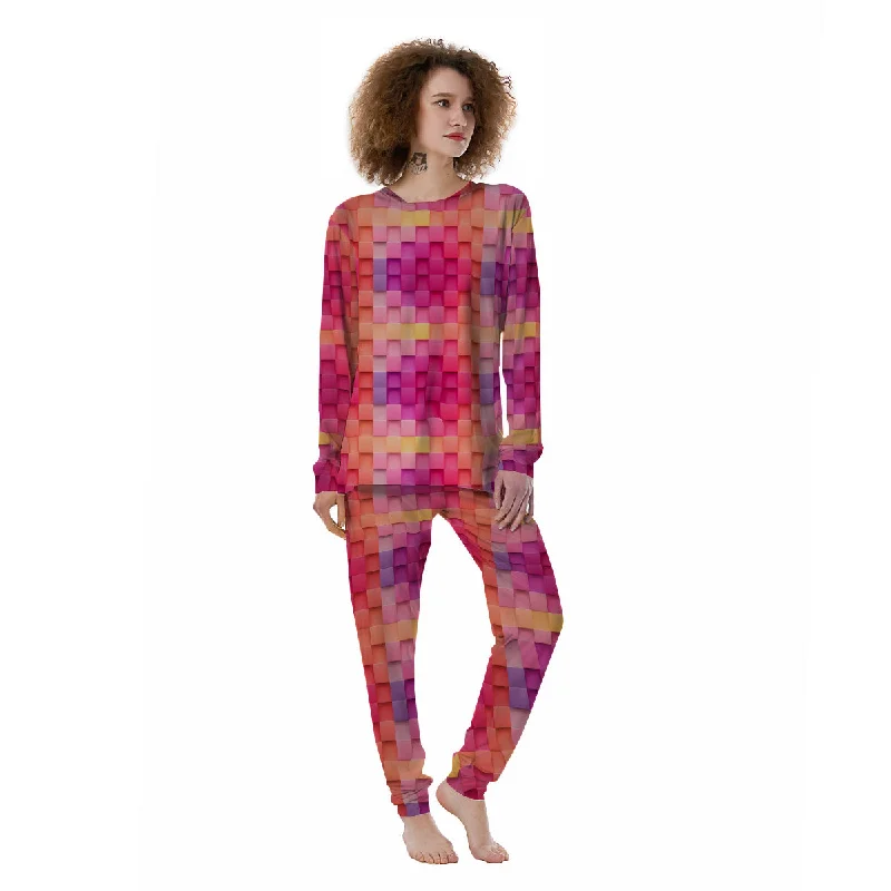 Square Tile 3D Colorful Print Pattern Women's Pajamas Vintage pajama sets