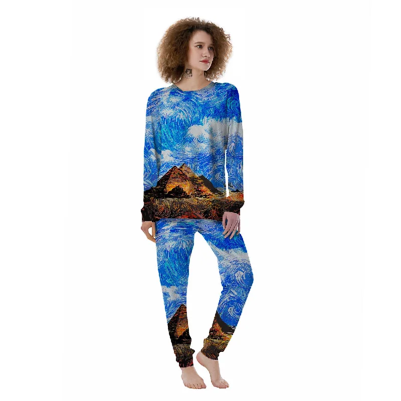 Starring Night Pyramids Print Women's Pajamas Pajama sets with pockets