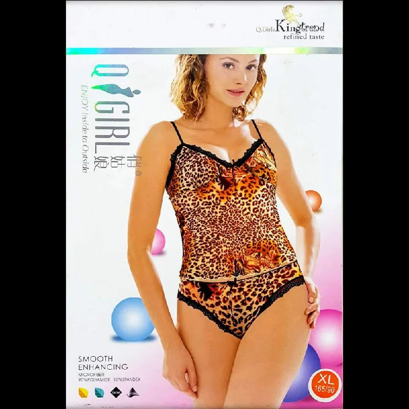 Tiger Print 2 PCs Camisole & Panty - Lingerie Set - Q Girl Best pajama sets for hot sleepers