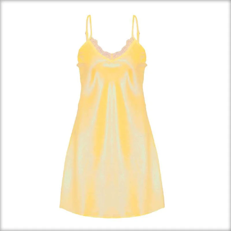 Yellow Polyester Chemise With Lace Fleece pajama sets