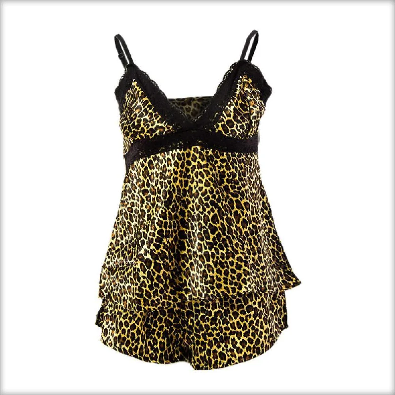 Yellow Tiger Print Satin Shorts & Camisole Set Long sleeve pajama sets