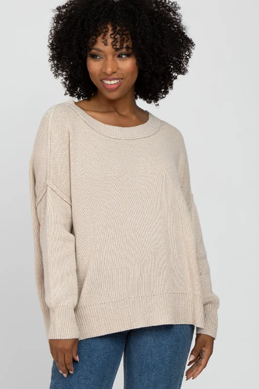 Beige Exposed Seam Side Slit Sweater Edgy sweaters