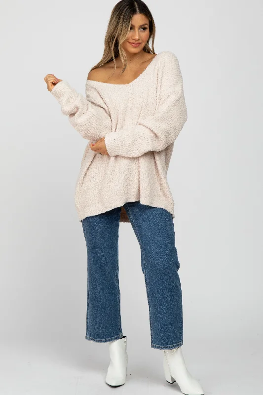 Beige V-Neck Soft Sweater Cashmere sweaters