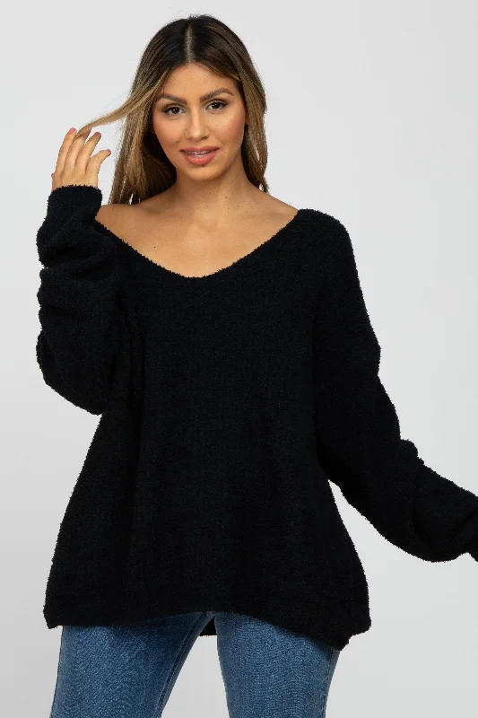 Black V-Neck Soft Sweater Silk-blend sweaters