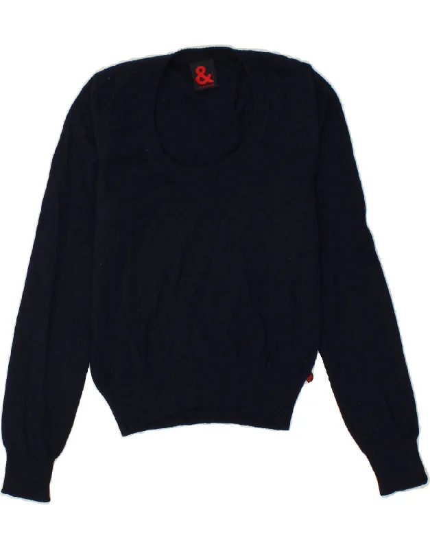 DOLCE & GABBANA Womens Boat Neck Jumper Sweater IT 42 Medium Navy Blue Thermal sweaters