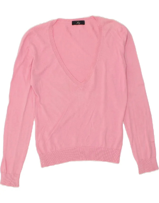 FAY Womens V-Neck Jumper Sweater UK 12 Medium Pink Luxury sweaters