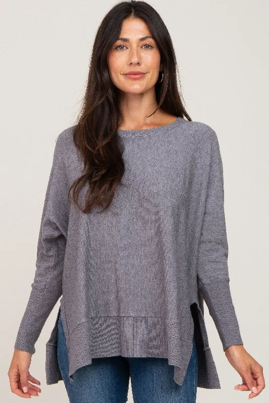 Heather Grey Dolman Sleeve Side Slit Sweater Women's fashion sweaters sale