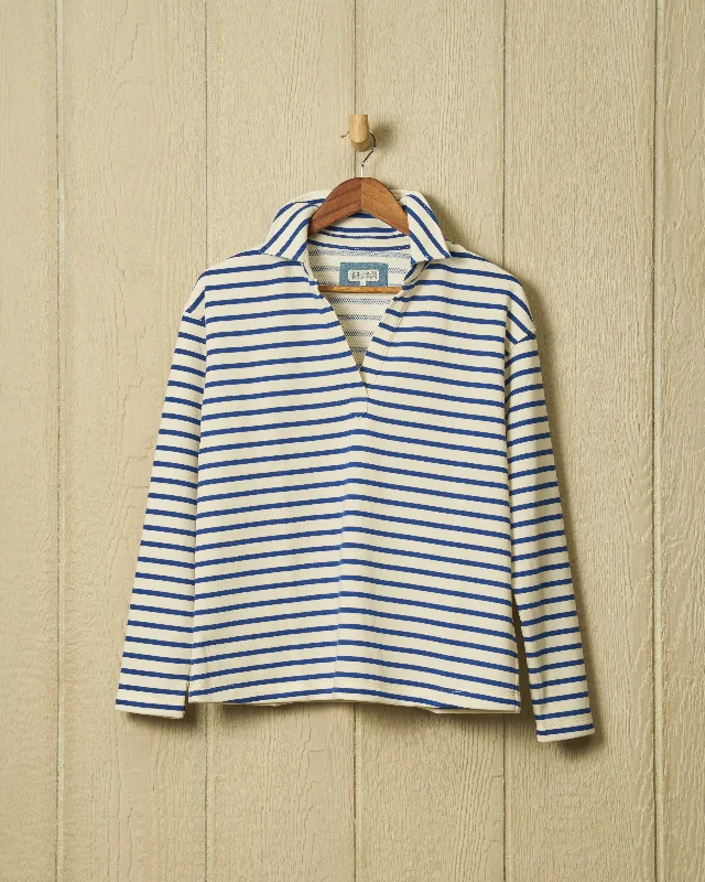 Inlet Pullover in Cream/Atlantic Blue Loopback Terry Alpaca wool sweaters