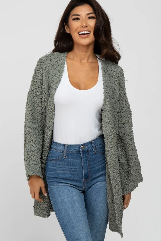 Olive Soft Popcorn Knit Cardigan Warm sweaters