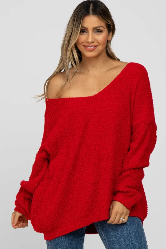 Red V-Neck Soft Sweater Casual sweaters