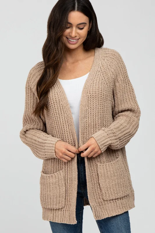 Taupe Ribbed Cable Knit Cardigan Best everyday sweaters