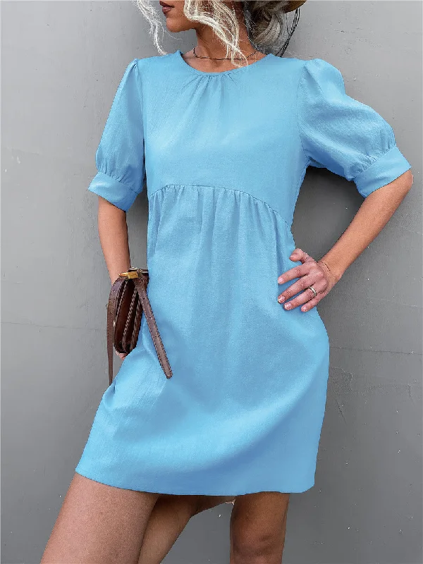 Marketa Puff Sleeve Babydoll Dress - Blue Best value mini dresses