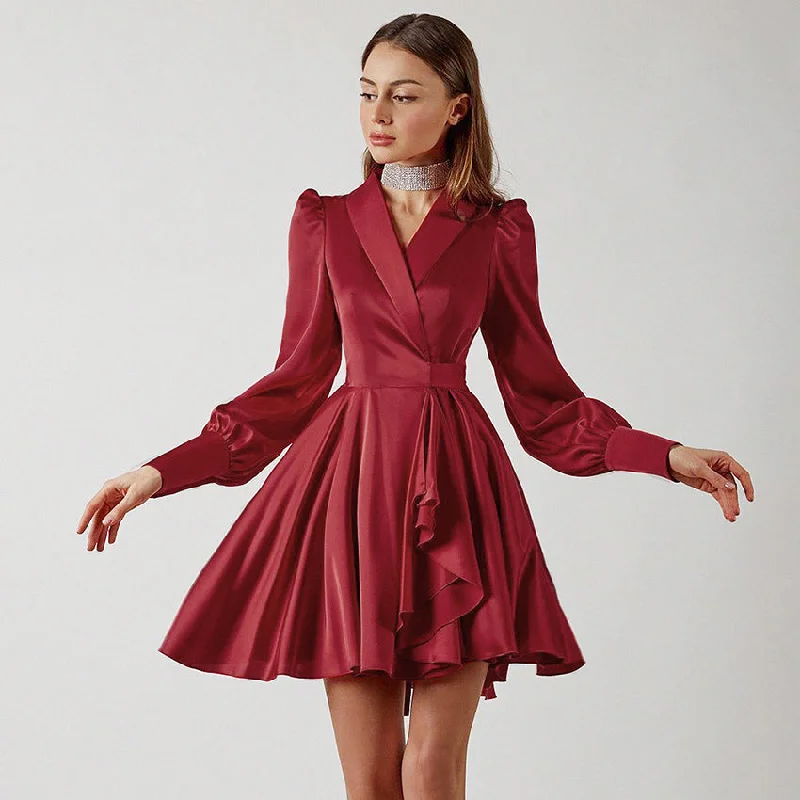 Meet And Greet Satin Drape Dress - Wine Minimalist mini dresses