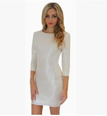 Vinci Padded Sequin Mini Dress - Cream Minimalist mini dresses