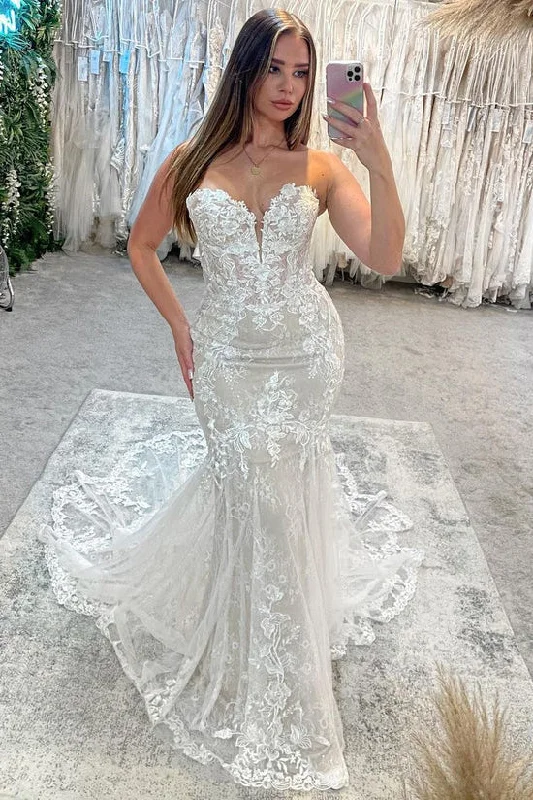 Elegant Mermaid Sweetheart Lace Wedding Dresses Beautiful Lace Gown