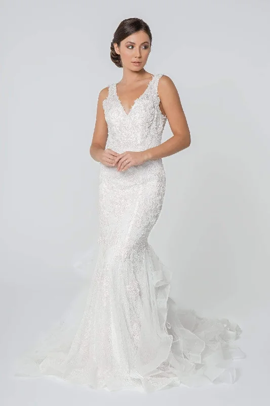 Elizabeth K - GL2814 Embroidered V-Neck Mermaid Bridal Gown Full Skirt Wedding