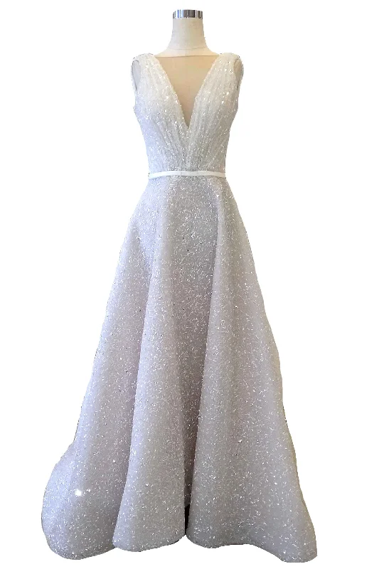 Rent: Yogie Pratama - V-Neck Glittery A-Line Wedding Gown Satin Bridal Gown