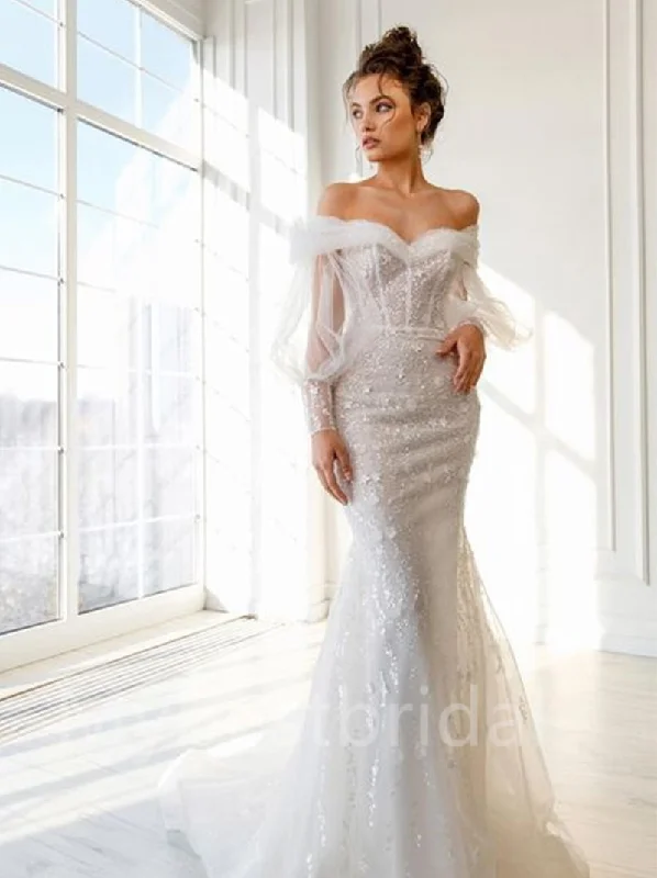 Simple Sweetheart Off-shoulder Mermaid Wedding Dresses, WDY0245 Wedding Gown Set