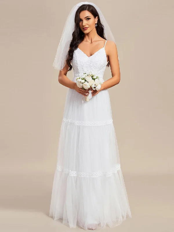 Spaghetti Straps Embroidery Wholesale Wedding Dresses Floral Wedding Gown