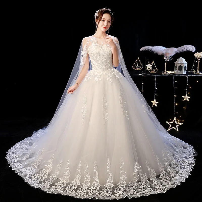 Wedding Dress Elegant Court Train Lace Embroidery Princess Vintage Princess Wedding Dress