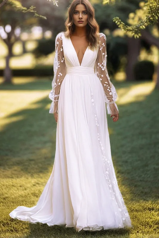 Whispering Love Long Sleeve A-Line Wedding Dress Chic Bridal Gown