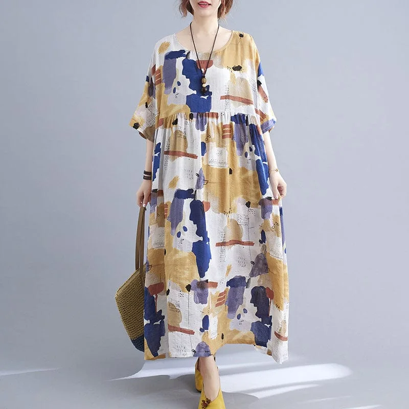 Abstract Painting Half Sleeve Midi Dress Boho midi dresses