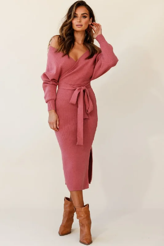 Cameo Batwing Knit Midi Dress Rose Prom midi dresses