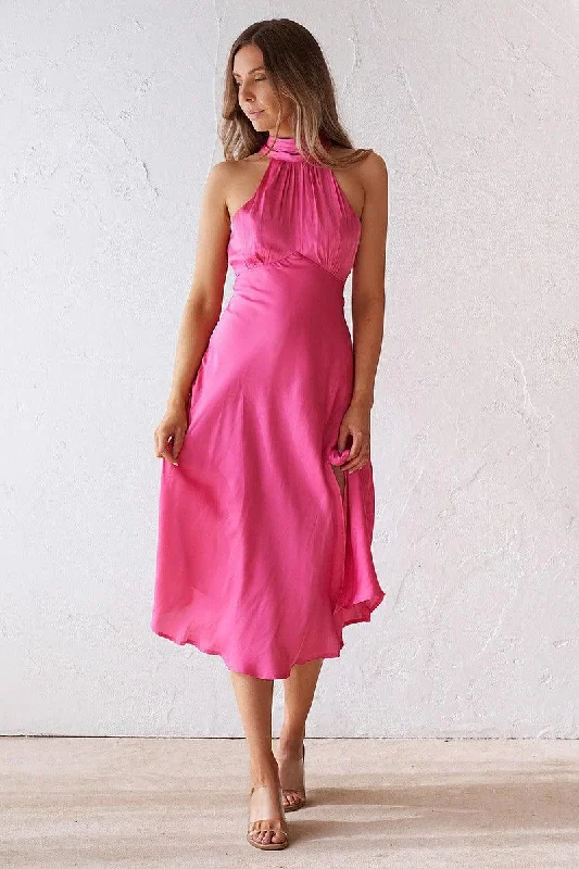 Cassini Dress - Pink Flattering midi dresses for all body types