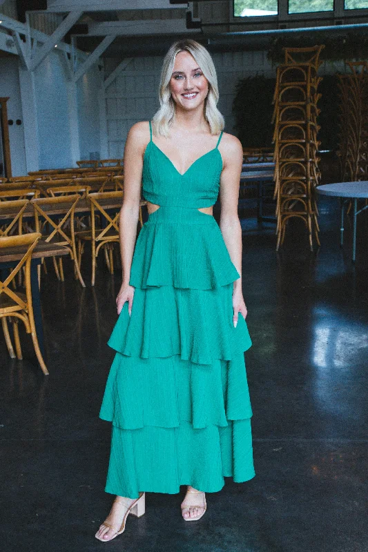 Eliza Textured Cut Out Dress, Green Cocktail midi dresses