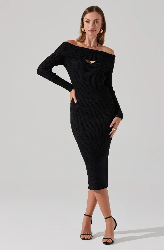 Foldover Long Sleeve Midi Sweater Dress Best midi dresses for casual wear