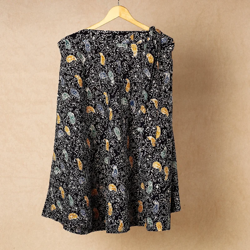 Black - Hand Batik Printed Cotton Wrap Around Skirt Formal unclassified skirts