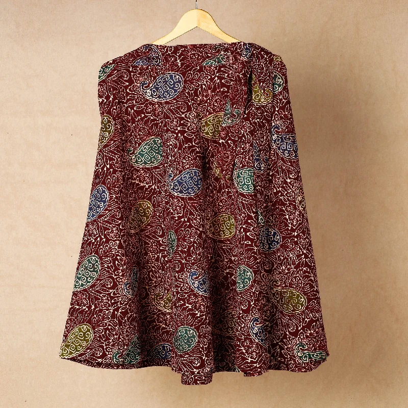 Maroon - Hand Batik Printing Cotton Wrap Around Skirt Comfortable unclassified skirts