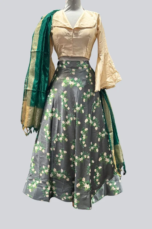 Beautiful Printed Taffeta Silk Lehenga with Crop top| Printed Design High-end unclassified skirts