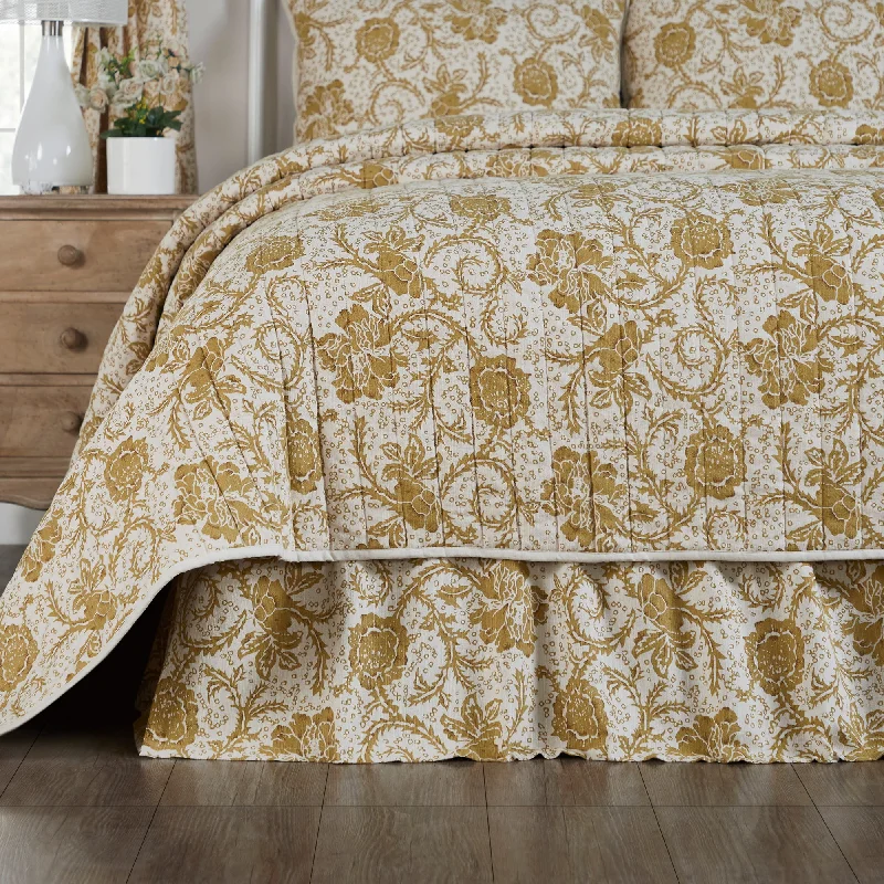 Dorset Gold Floral Queen Bed Skirt 60x80x16 VHC Brands Soft fabric unclassified skirts