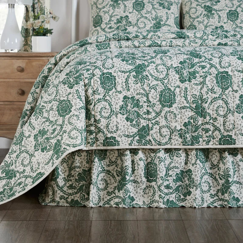 Dorset Green Floral King Bed Skirt 78x80x16 VHC Brands Elegant unclassified skirts