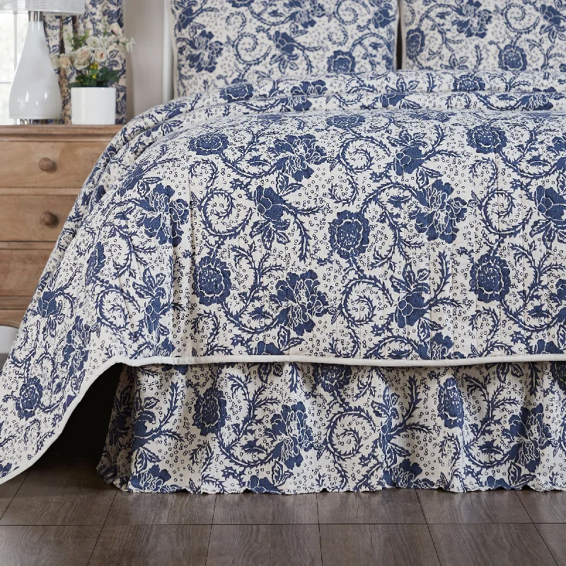 Dorset Navy Floral King Bed Skirt 78x80x16 VHC Brands Lounge unclassified skirts