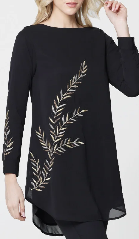 Baraka Gold Embroidered Formal Long Modest Tunic - Black - PREORDER (ships in 2 weeks) Best value maxi dresses