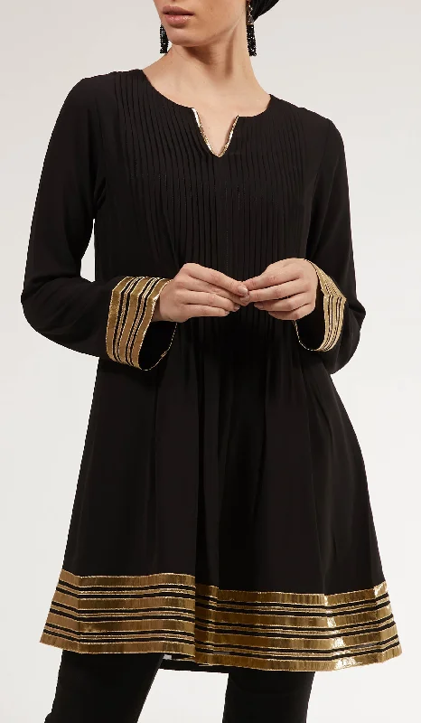 Sultana Gold Embellished Long Modest Tunic - Black Silk maxi dresses