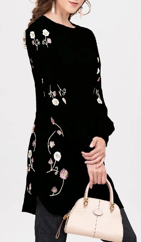 Iman Embroidered Formal Long Modest Tunic - Black Revolve maxi dresses