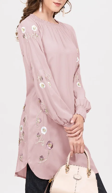 Iman Embroidered Formal Long Modest Tunic - Blush Pink Best maxi dresses for hourglass body shape