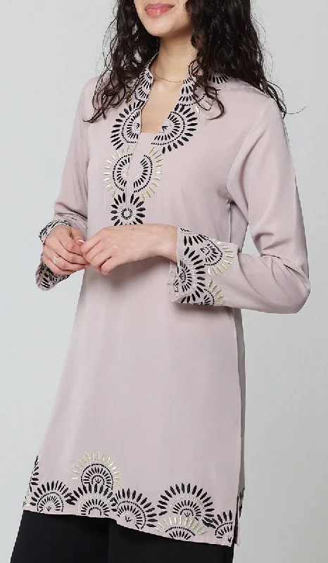 Maha Gold  Embellished Long Modest Tunic - Blush Best maxi dresses for plus size