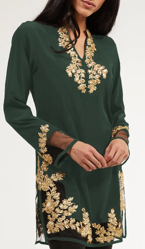 Mahnaz Gold Embellished Long Modest Tunic - Emerald Casual maxi dresses