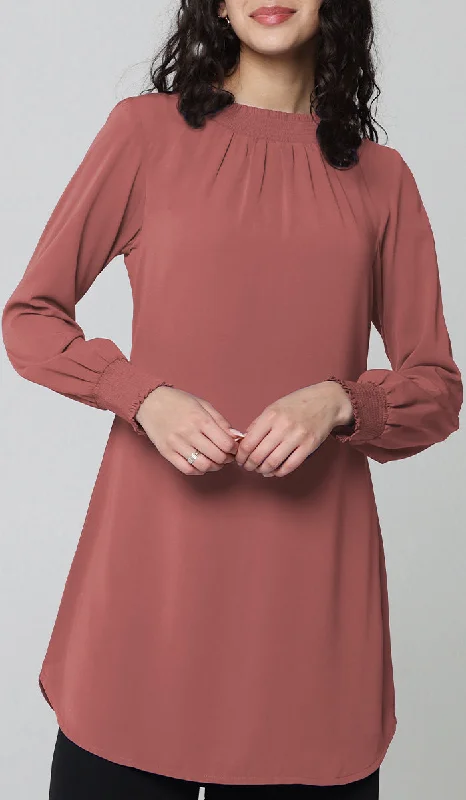 Mishal Essential Long Smocked Modest Tunic - Coral Pink Must-have maxi dresses for this season