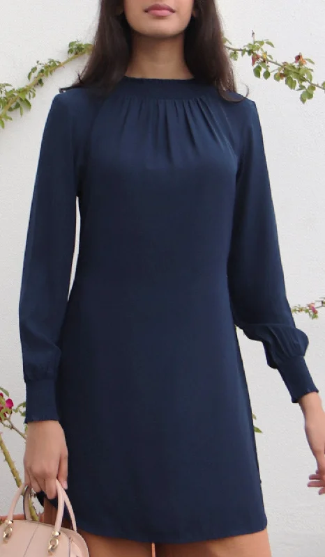 Mishal Essential Long Smocked Modest Tunic - Navy Boohoo maxi dresses