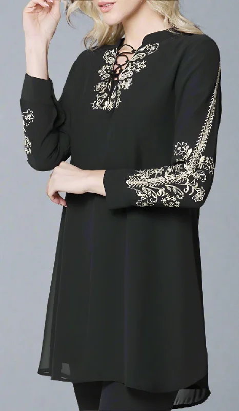 Nahid Embroidered Long Modest Tunic - Black Clubbing maxi dresses