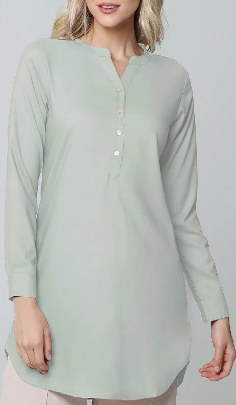 Parisa Mostly Cotton Long Modest Everyday Tunic - Light Green Best maxi dresses for formal events