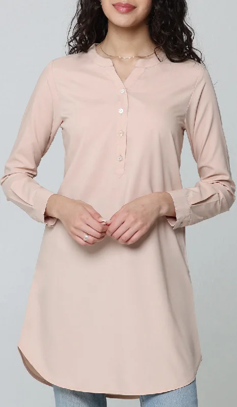 Parisa Mostly Cotton Long Modest Everyday Tunic - Blush Chiffon maxi dresses