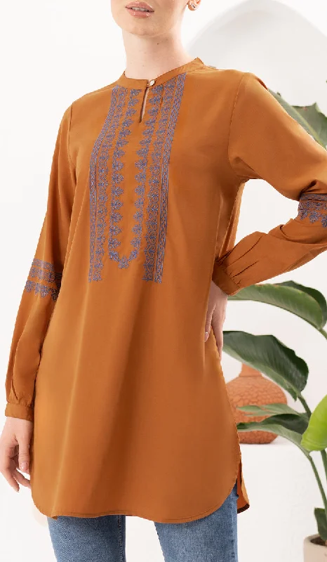 Razia Embroidered Long Modest Tunic - Saffron Graduation maxi dresses