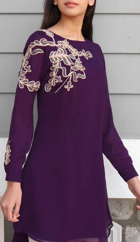 Selena Embroidered Long Modest Tunic - Purple Urban Outfitters maxi dresses